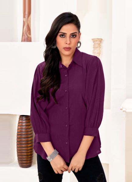 Purple Cotton Readymade Office Shirt