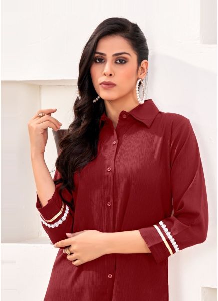 Red Cotton Readymade Office Shirt