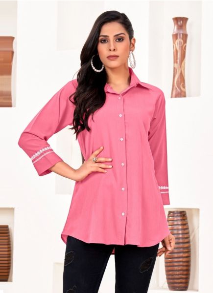 Pink Cotton Readymade Office Shirt