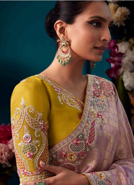Pink Kanjivaram Silk Wedding-Wear Saree With Handwork