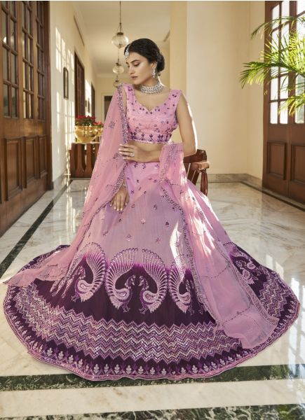 Lilac Art Silk Sequins, Embroidery, Mirror & Thread-Work Wedding-Wear Stylish Lehenga Choli