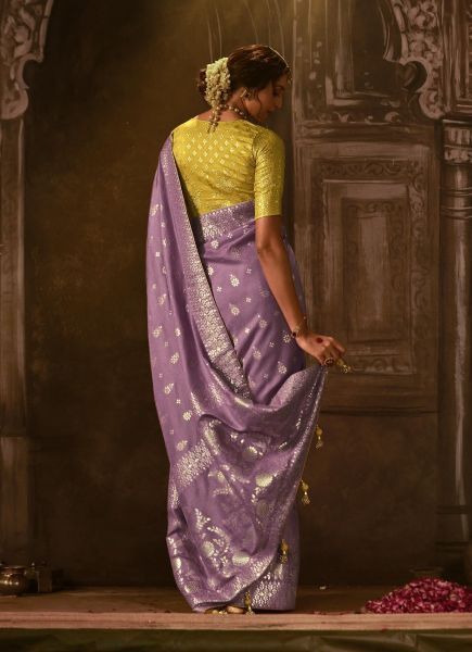 Lilac Viscose Dola Silk Zari Weaving Party-Wear Saree