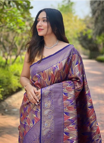 Violet Kanchipattu Silk Floral Digitally Printed Saree For Traditional / Religious Occasions