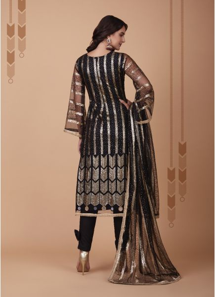 Black Net Party-Wear Sequins-Embroidered Salwar Kameez