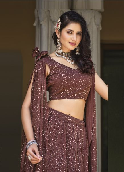 Light Maroon Georgette Foil-Work Party-Wear Stylish Lehenga Choli With Attached Dupatta