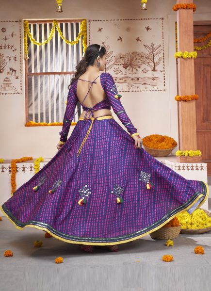 Violet Rayon With Gamthi-Work Readymade Lehenga Choli for Navratri Festival [With Belt]
