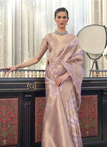 Lavender Organza Handloom Woven Party-Wear Saree