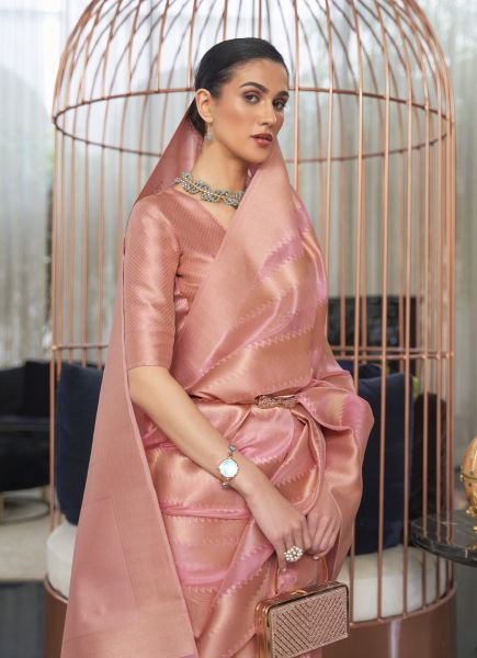 Pink Organza Handloom Woven Party-Wear Saree