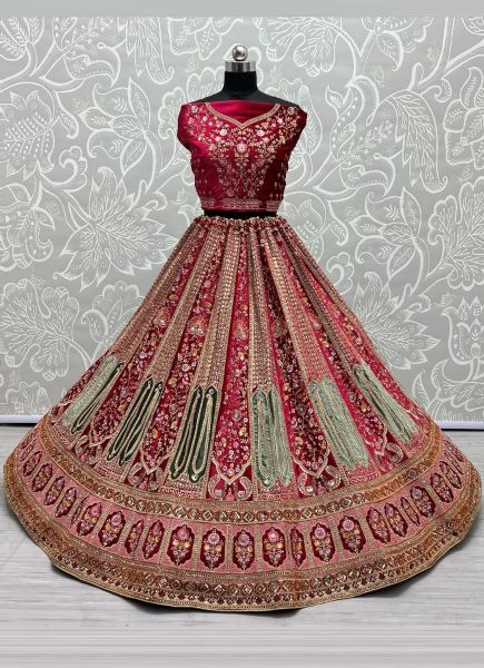 Magenta Velvet Sequins, Embroidery, Diamond & Handwork Wedding-Wear Bridal Lehenga Choli