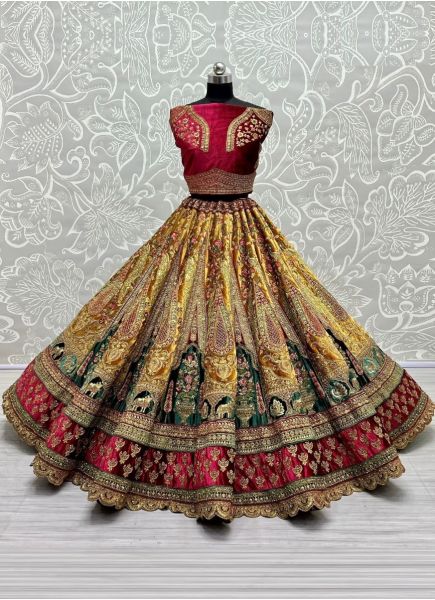 Multicolor Velvet With Embroidery & Hand-Work Wedding-Wear Bridal Lehenga Choli