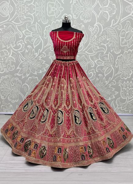 Dark Magenta Velvet With Embroidery & Handwork Wedding-Wear Bridal Lehenga Choli