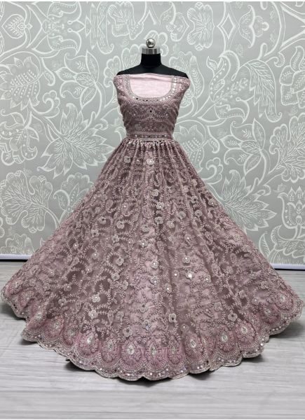 Lilac Net Embroidery, Mirror, Diamond & Handwork Wedding-Wear Bridal Lehenga Choli