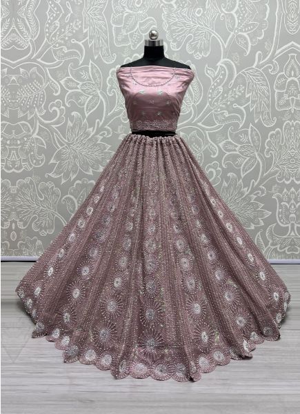 Lilac Net Embroidery & Sequins-Work Wedding-Wear Bridal Lehenga Choli