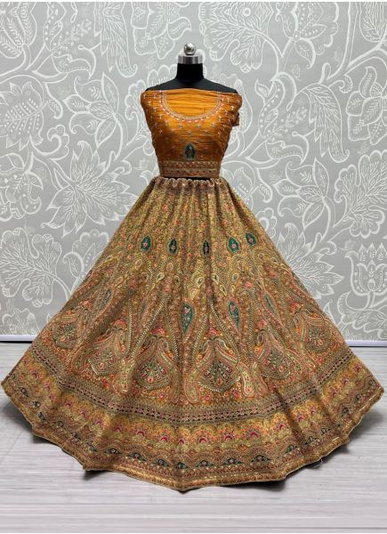 Orange Net Dori With Sequins, Embroidery & Stone-Work Wedding-Wear Bridal Lehengas Choli