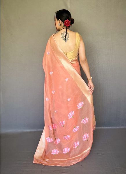 Coral Linen Floral Digitally Printed Saree For Kitty Parties