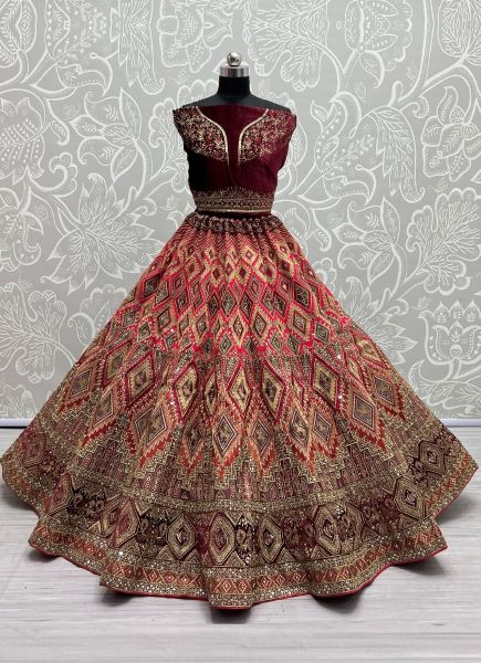 Pink Red Silk Dori, Sequins & Handwork Wedding-Wear Bridal Lehenga Choli
