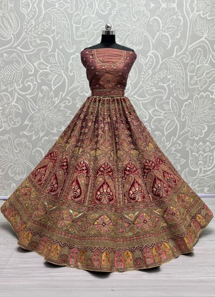 Copper Brown  Net Thread, Embroidery, Sequins & Hand-Work Wedding-Wear Bridal Lehenga Choli