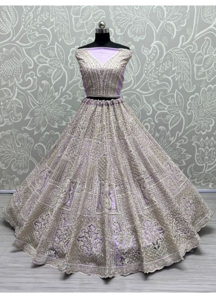 Light Lavender Net Stone-Work Wedding-Wear Lehenga Choli
