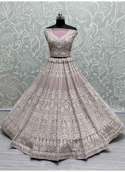 Lilac Net Stone-Work Wedding-Wear Lehenga Choli