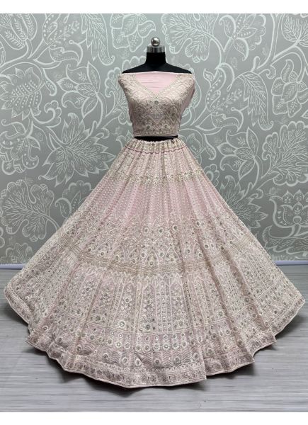 Light Pink Net Stone-Work Wedding-Wear Lehenga Choli