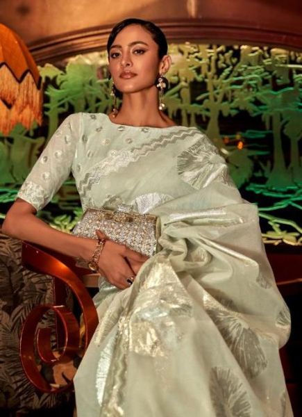Light Pista Green Handloom Silk Weaving Party-Wear Saree