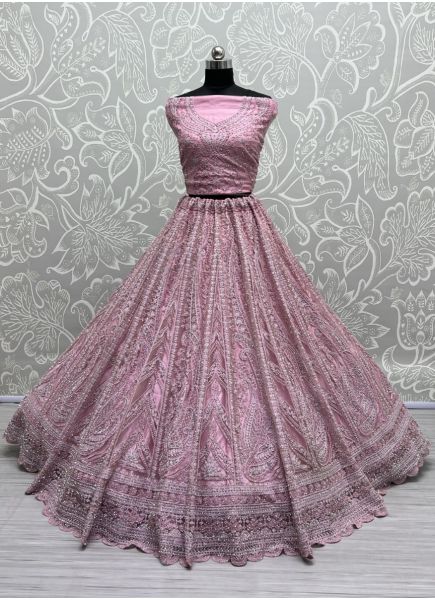 Dark Pink Net Thread-Work Wedding-Wear Lehenga Choli