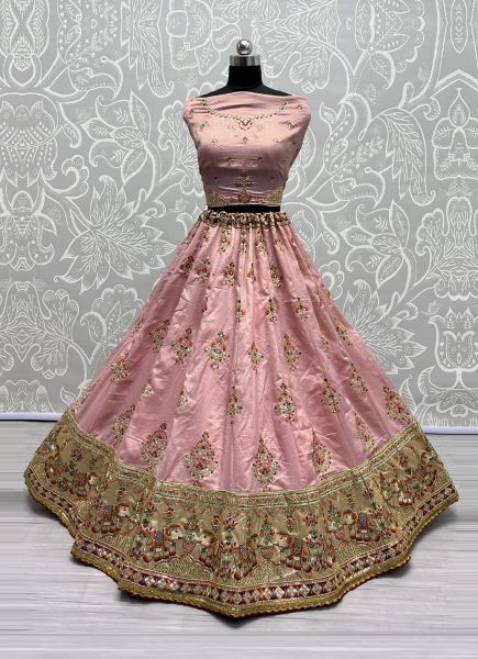Pink Dolla Silk Embroidered Bandhani-Dupatta Lehenga Choli For Traditional / Religious Occasions