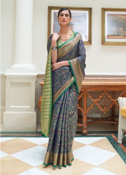 Blue Woven Patola Silk Saree For Traditional / Religious Occasions