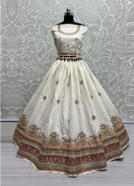 White Gadhwal Silk Handwork Wedding-Wear Bandhani-Dupatta Lehenga Choli