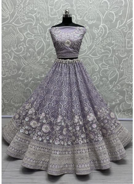 Lilac Net Handwork Wedding-Wear Bridal Lehenga Choli