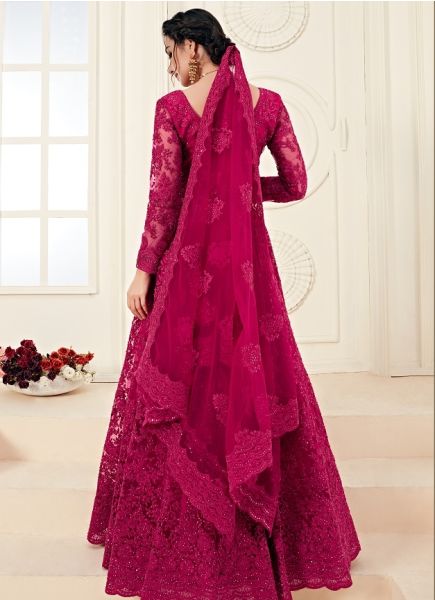 Hot Pink Net Silk Satin 2 Layer Inner With Can-Can Wedding Lehenga Choli