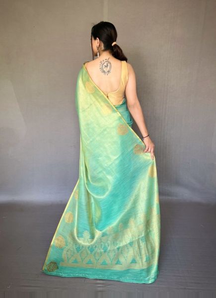 Light Mint Green Tissue Silk with Jacquard Zari Weaving Saree