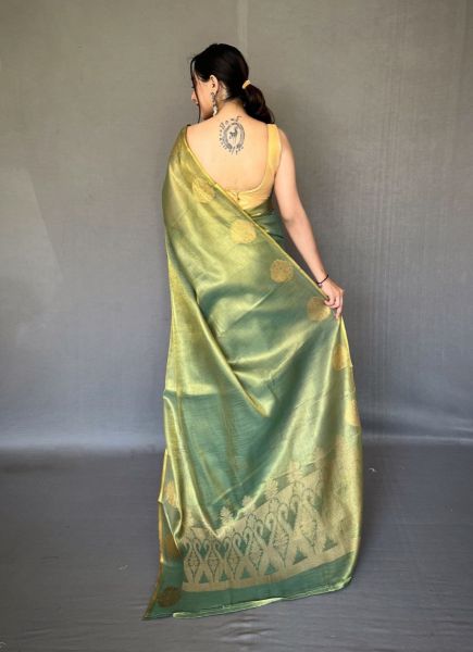 Olive Green Tissue Silk with Jacquard Zari Weaving Saree