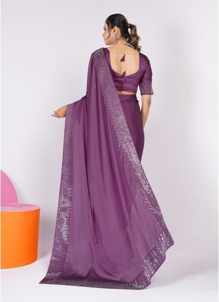 Purple Rangoli Silk Swarovski Work Party-Wear Boutique-Style Saree