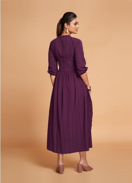 Dark Purple Georgette Weaving Resort-Wear Readymade Anarkali Kurti