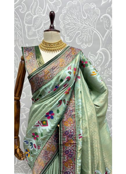 Mint Green Pure Silk Weaving Saree For Traditional / Religious Occasions