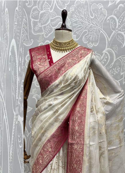 White Pure Silk Weaving Saree For Traditional / Religious Occasions