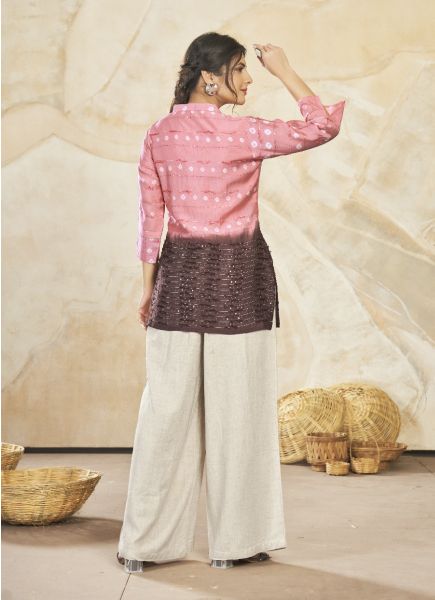 Pink & Maroon Modal Silk Shaded Resort-Wear Readymade Short Top