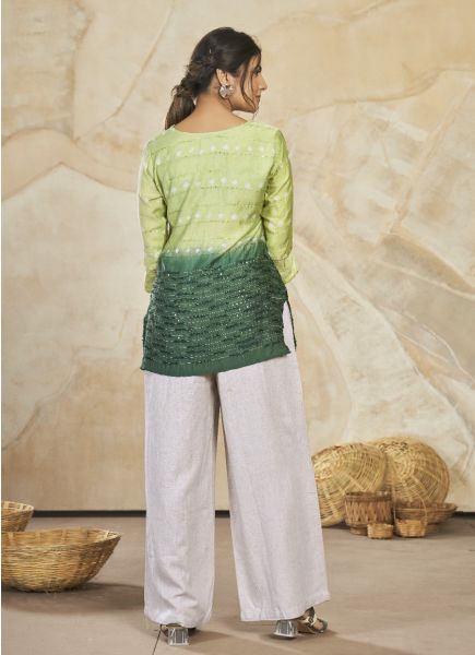 Green Modal Silk Shaded Resort-Wear Readymade Short Top