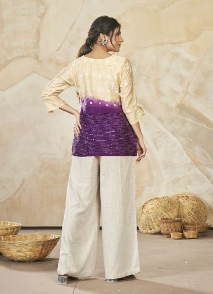 Cream & Purple Modal Silk Shaded Resort-Wear Readymade Short Top