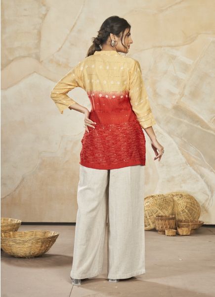 Yellow & Red Modal Silk Shaded Resort-Wear Readymade Short Top