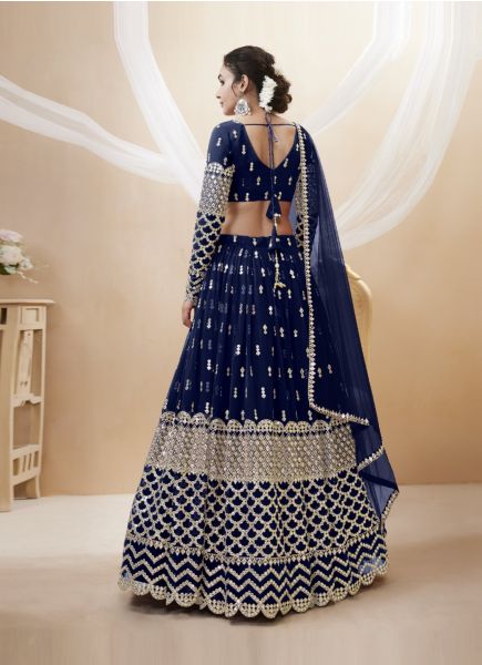 Blue Georgette Sequins-Work Wedding-Wear Lehenga Choli