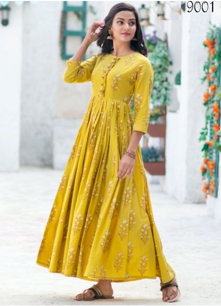 Yellow Muslin Readymade Gown