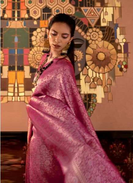 Dark Magenta Two-Tone Nylon Silk Saree with Multi-Zari Handloom Weaving