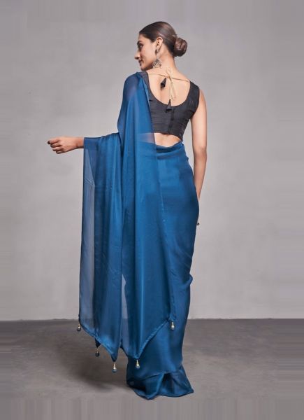 Teal Blue Chiffon Sequins-Work Carnival Saree For Kitty Parties