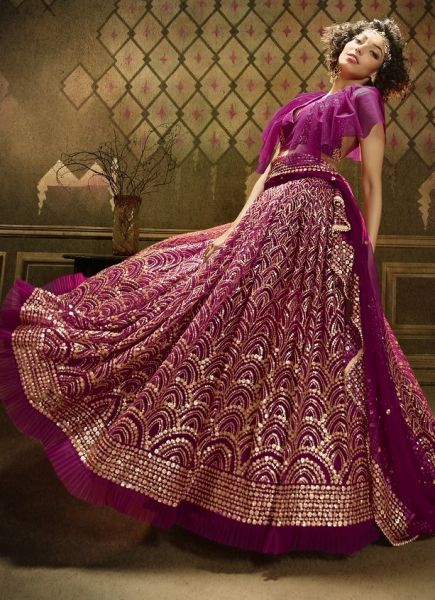 Purple Soft Net Wedding Lehenga Choli