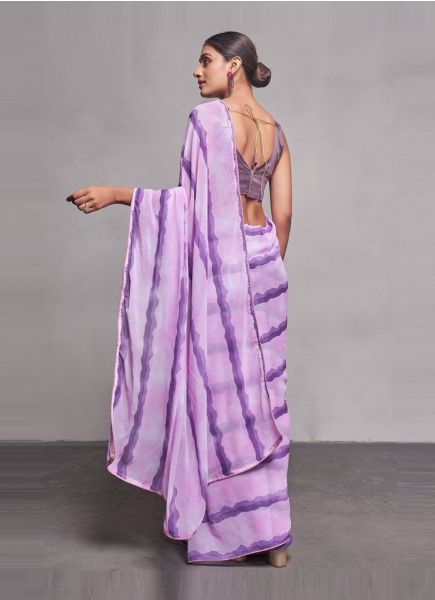 Lilac Georgette Printed Party-Wear Vibrant Saree