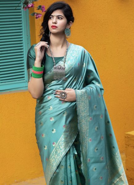 Sky Blue Banarasi Silk Saree