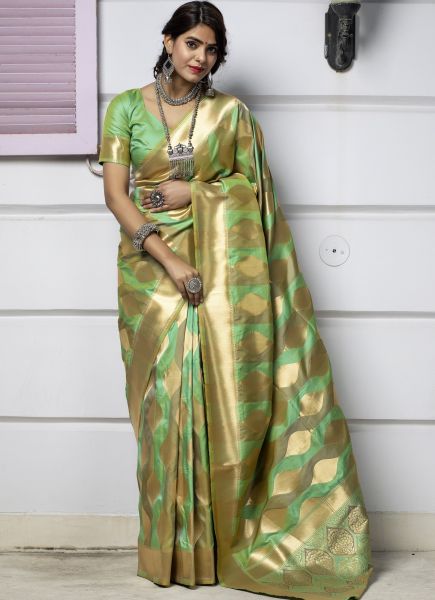 Gold & Parrot Green Banarasi Silk Saree