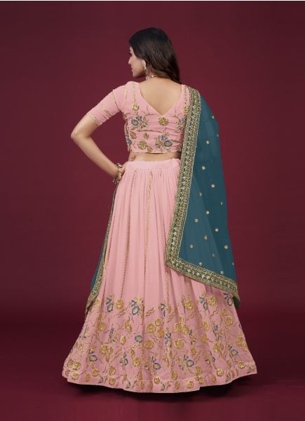 Pink Faux Georgette Embroidered Party-Wear Lehenga Choli